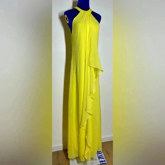 Meghan LA | Aphrodite Halter Maxi Dress | Chiffon Vivid Yellow | Women’s S - Picture 2 of 10